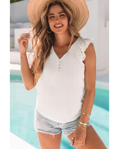 Darrahopens Women's Fashion > Tops & T-shirts Azura Exchange Layered Laser Cut Flutter Shoulder V Neck Top - M