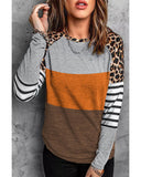 Darrahopens Women's Fashion > Tops & T-shirts Azura Exchange Leopard Color Block Long Sleeve Blouse - M