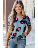 Darrahopens Women's Fashion > Tops & T-shirts Azura Exchange Leopard Print Ruched Short Sleeve Blouse - L