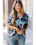 Darrahopens Women's Fashion > Tops & T-shirts Azura Exchange Leopard Print Ruched Short Sleeve Blouse - L