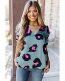 Darrahopens Women's Fashion > Tops & T-shirts Azura Exchange Leopard Print Ruched Short Sleeve Blouse - L