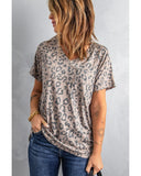 Darrahopens Women's Fashion > Tops & T-shirts Azura Exchange Leopard Print V Neck Tee with Front Pocket - S