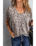 Darrahopens Women's Fashion > Tops & T-shirts Azura Exchange Leopard Print V Neck Tee with Front Pocket - S