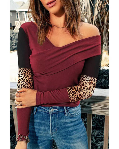 Darrahopens Women's Fashion > Tops & T-shirts Azura Exchange Leopard Ribbed Wrap Top - L