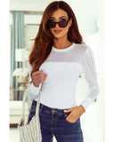 Darrahopens Women's Fashion > Tops & T-shirts Azura Exchange Mesh Patchwork Ribbed Long Sleeve Top with Pearl Accents - L