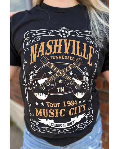 Darrahopens Women's Fashion > Tops & T-shirts Azura Exchange NASHVILLE Letter Guitar Print Tee - L