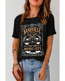 Darrahopens Women's Fashion > Tops & T-shirts Azura Exchange NASHVILLE Letter Guitar Print Tee - L