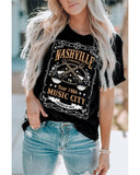 Darrahopens Women's Fashion > Tops & T-shirts Azura Exchange NASHVILLE Letter Guitar Print Tee - L