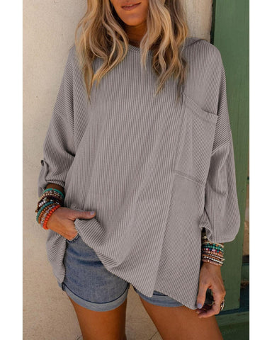 Darrahopens Women's Fashion > Tops & T-shirts Azura Exchange Oversized Ribbed Knit Roll-tab Sleeve Top - L