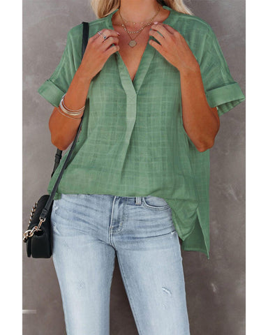 Darrahopens Women's Fashion > Tops & T-shirts Azura Exchange Plaid Print V Neck Short Sleeve Shirt - L