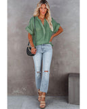 Darrahopens Women's Fashion > Tops & T-shirts Azura Exchange Plaid Print V Neck Short Sleeve Shirt - L