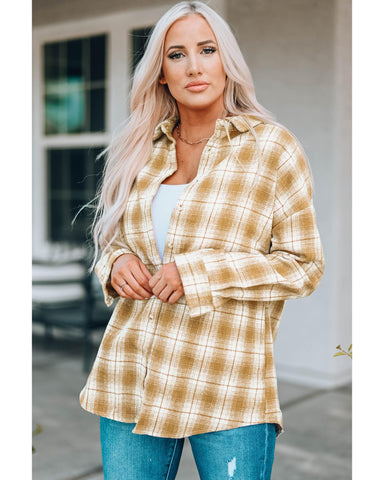 Darrahopens Women's Fashion > Tops & T-shirts Azura Exchange Plaid Shirt with Turn Down Collar - M