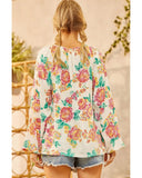 Darrahopens Women's Fashion > Tops & T-shirts Azura Exchange Pleated Puff Sleeve Blouse with V Neck and Floral Design - M