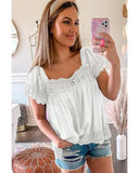 Darrahopens Women's Fashion > Tops & T-shirts Azura Exchange Pom Pom Lace Splicing Blouse - XL