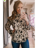 Darrahopens Women's Fashion > Tops & T-shirts Azura Exchange Printed Bubble Sleeves Blouse with Frilled Neck - S