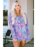 Darrahopens Women's Fashion > Tops & T-shirts Azura Exchange Printed Wide Neck Thumbhole Sleeve Henley Top - S