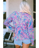 Darrahopens Women's Fashion > Tops & T-shirts Azura Exchange Printed Wide Neck Thumbhole Sleeve Henley Top - S