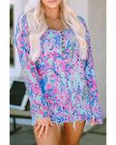 Darrahopens Women's Fashion > Tops & T-shirts Azura Exchange Printed Wide Neck Thumbhole Sleeve Henley Top - S