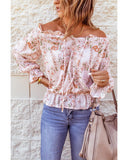 Darrahopens Women's Fashion > Tops & T-shirts Azura Exchange Puff Sleeve Ruffled Floral Print Blouse - XL