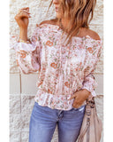 Darrahopens Women's Fashion > Tops & T-shirts Azura Exchange Puff Sleeve Ruffled Floral Print Blouse - XL