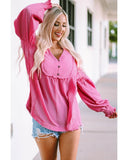 Darrahopens Women's Fashion > Tops & T-shirts Azura Exchange Retro Frilled Seam Crinkle Puff Sleeve Blouse - M