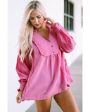 Darrahopens Women's Fashion > Tops & T-shirts Azura Exchange Retro Frilled Seam Crinkle Puff Sleeve Blouse - M