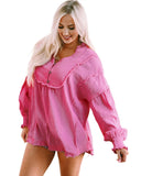 Darrahopens Women's Fashion > Tops & T-shirts Azura Exchange Retro Frilled Seam Crinkle Puff Sleeve Blouse - M