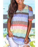 Darrahopens Women's Fashion > Tops & T-shirts Azura Exchange Striped Knit Cold Shoulder Top - L