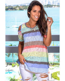 Darrahopens Women's Fashion > Tops & T-shirts Azura Exchange Striped Knit Cold Shoulder Top - L