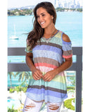 Darrahopens Women's Fashion > Tops & T-shirts Azura Exchange Striped Knit Cold Shoulder Top - L