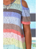 Darrahopens Women's Fashion > Tops & T-shirts Azura Exchange Striped Knit Cold Shoulder Top - L