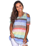 Darrahopens Women's Fashion > Tops & T-shirts Azura Exchange Striped Knit Cold Shoulder Top - L