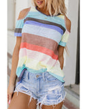 Darrahopens Women's Fashion > Tops & T-shirts Azura Exchange Striped Knit Cold Shoulder Top - L