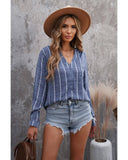 Darrahopens Women's Fashion > Tops & T-shirts Azura Exchange Striped V Neck Pocket Long Sleeve Top - M