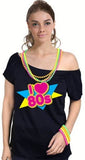 Darrahopens Women's Fashion > Tops & T-shirts I Love The 80s Black Womens T Shirt Costume Ladies 1980s Fancy Dress Up Top