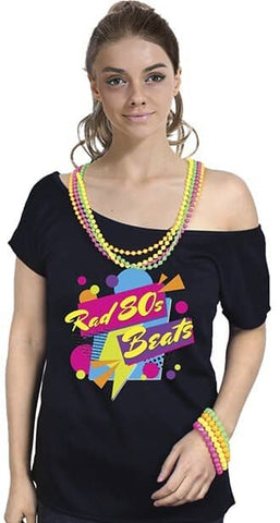 Darrahopens Women's Fashion > Tops & T-shirts Rad 80s Beats Womens T Shirt Costume Ladies 1980s Fancy Dress Up Top - Black