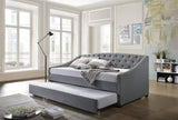 Daybed with trundle bed frame fabric upholstery - grey