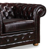 Darrahopens.com.au-1 Seater Genuine Leather Upholstery Deep Quilting Pocket Spring Button Studding Sofa Lounge Set for Living Room Couch In Brown Colour