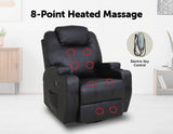 Black Massage Sofa Chair Recliner 360 Degree Swivel PU Leather Lounge 8 Point Heated
