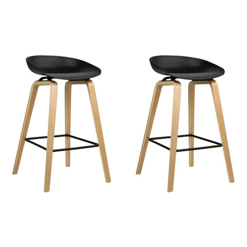Artiss Set of 2 Wooden Square Footrest Bar Stools - Black