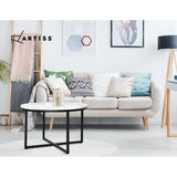 Artiss Coffee Table Marble Effect Side Tables Bedside Round Black Metal 70X70CM