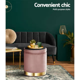 Artiss Round Velvet Foot Stool Storage Ottoman Foot Rest Pouffe Padded Seat Pink
