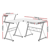 Artiss Corner Metal Pull Out Table Desk - White