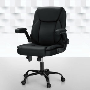 Artiss 2 Point Massage Office Chair Leather Mid Back Black