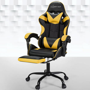 Artiss 2 Point Massage Gaming Office Chair Footrest Yellow