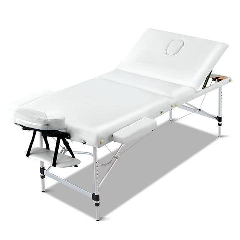 Zenses 70cm Wide Portable Aluminium Massage Table 3 Fold Treatment Beauty Therapy White