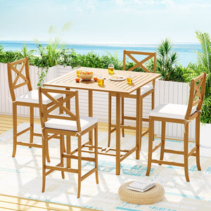 Gardeon Outdoor Bar Table 6 Chairs Stools Set Patio Dining Furniture Acacia Wood