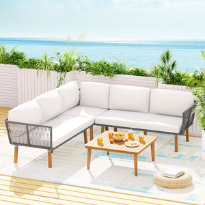 Gardeon Outdoor Sofa Set Modular Aluminum Lounge Setting Acacia Wood