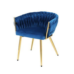Artiss Dining Chair Cafe Chair Velvet Upholstered Woven Back Armrest Blue