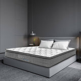 Luxopedic Pocket Spring Mattress 5 Zone 32CM Euro Top Memory Foam Medium Firm - King - White  Grey